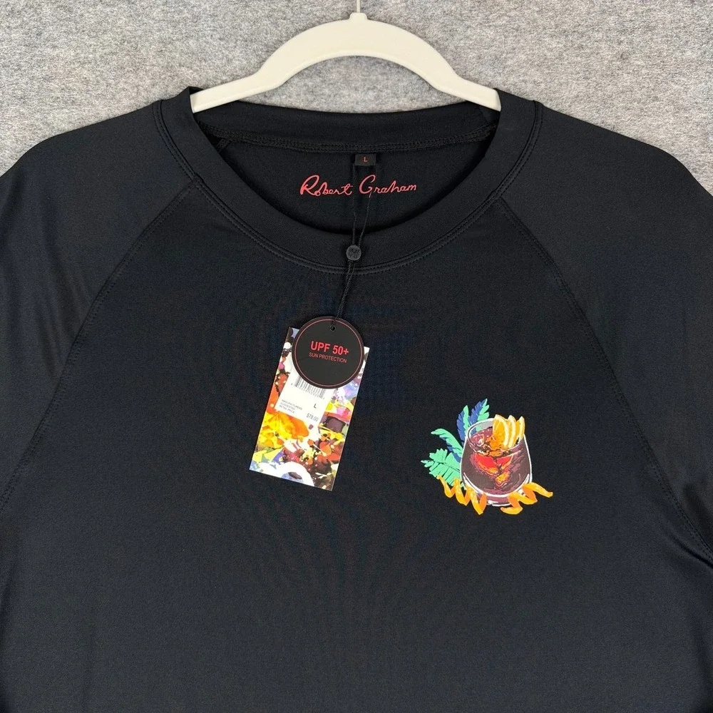Robert Graham Long Sleeve Rashguard Shirt UPF 50+ Black Mens Large L
